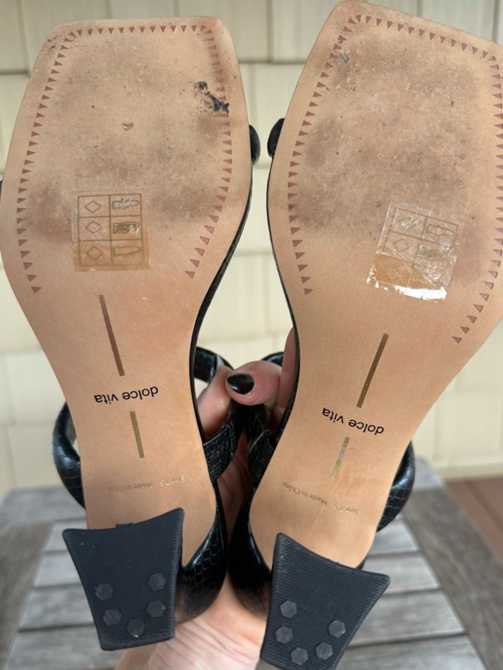 Dolce Vita Black Croc Embossed Square Toe Heeled Sandals Size 7.5 - Picture 8 of 9